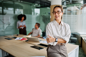 Group of young business people having a meeting or presentation and seminar in the office. Portrait...