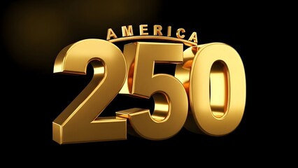 Golden 3D 250 Years America Semiquincentennial Celebration Typography on Black Background