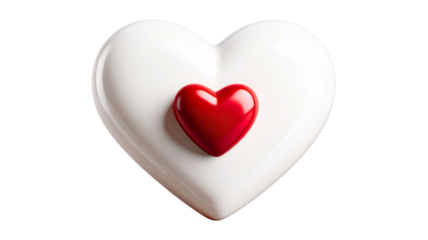 Glossy white heart isolated on transparent background