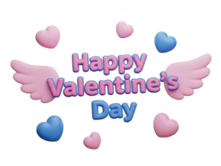 Valentines Day Celebration with Pink Wings and Hearts.