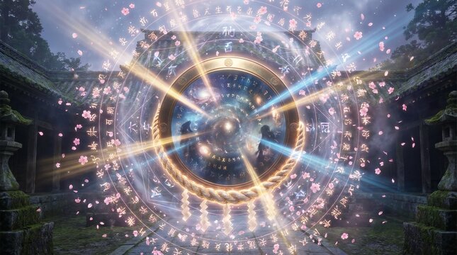 Swirling Shinto Mirror Kagami Vortex Reflecting Past and Future