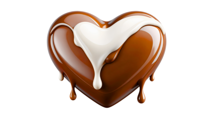 Melting chocolate hearts isolated on transparent background for valentine's day