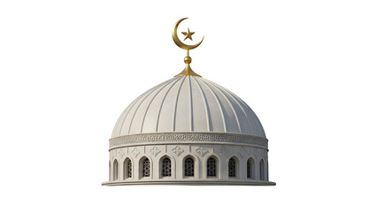 White mosque dome with golden crescent isolated on transparent background