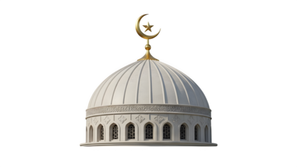White mosque dome with golden crescent isolated on transparent background