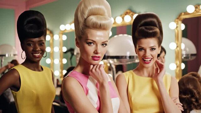 Retro Style Women with Big Hair in a Beauty Salon