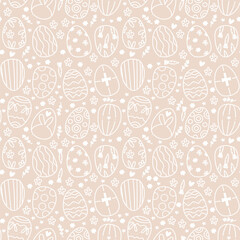 eggs Easter pattern. white line eggs on beige background