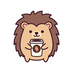 Fototapeta premium Adorable Cartoon Hedgehog Enjoying Coffee