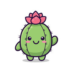 Fototapeta premium Cute Cartoon Cactus with Pink Flower Illustration