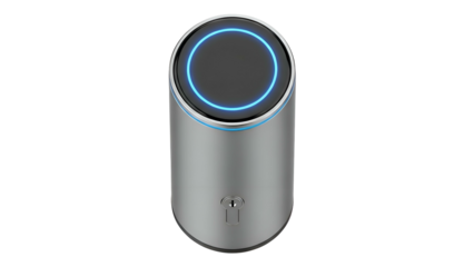 Amazon Echo Smart Speaker with Blue Ring.