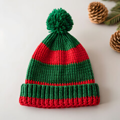 handmade green and red knitted elf hat