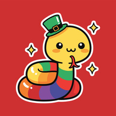 Naklejka premium Cute Rainbow Lucky Worm Clipart Wearing Leprechaun Hat For St Patricks Day Fun Branding And Festive Vector Illustration