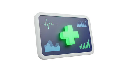 Fototapeta premium Green Medical Cross on Digital Display.