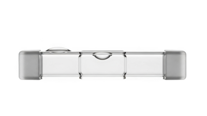 Clear plastic spirit level with silver end caps showing two bubbles isolated on a transparent background