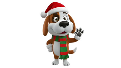 Cartoon Dog Wearing Christmas Santa Hat.