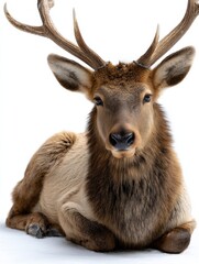 Obraz premium A deer is laying down on a white background