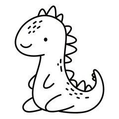 Cute dinosaur sitting, doodle-style black and white illustration. Vector illustration coloring page. Vector illustration © Alena