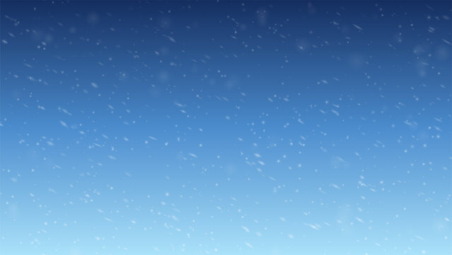 Windy snowstorm over dark blue winter sky background