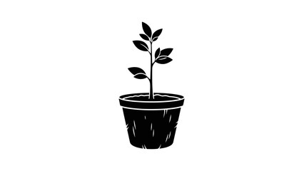 Obraz premium A simple black and white illustration of a plant in a pot.