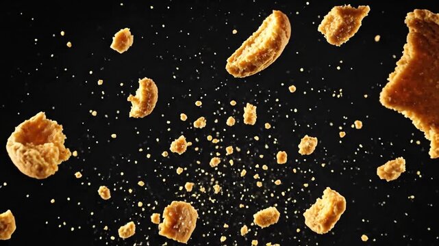 Broken cookie pieces against a dark background food photography