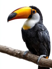 Fototapeta premium A black and yellow bird is perched on a branch