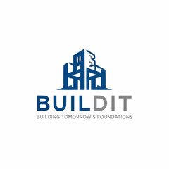Naklejka premium Build It Company Logo with Building Icon.