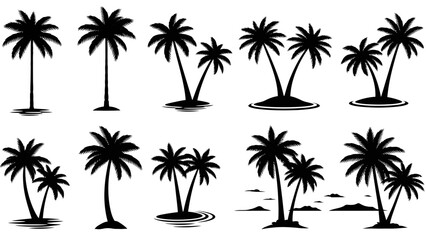 Obraz premium Black silhouettes of palm trees on white background