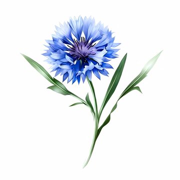 Cornflower's Delicate Grace: A vibrant cornflower, its petals a captivating blue, unfolds in a botanical illustration, highlighting the subtle beauty of nature's artistry.