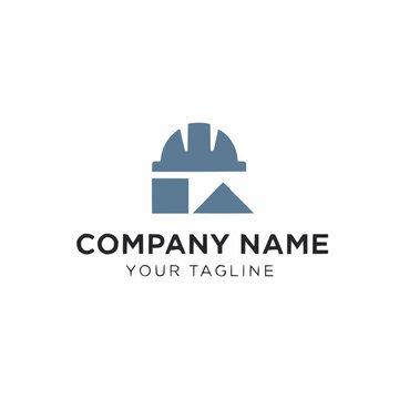 Construction company logo with hard hat and building elements.