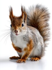 Obraz premium A squirrel with a white face and brown fur stands on a white background