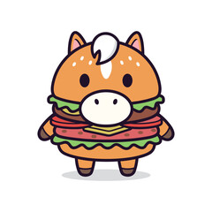 Cute Cow Burger Mascot Vector Illustration