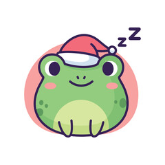 Cute Sleeping Frog in Santa Hat Illustration