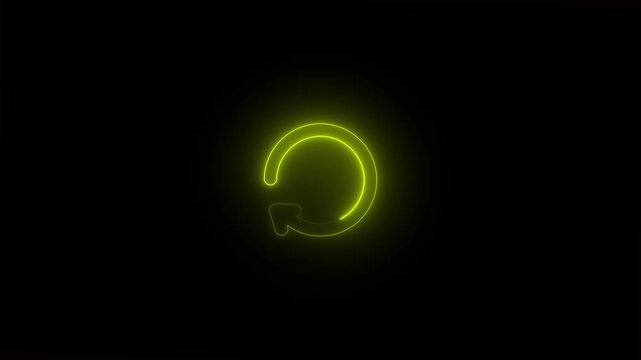 yellow Neon Refresh skil Reload Circular Arrow Icon Animation on Black Background