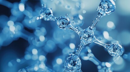 A molecular structure with a blue and white background.