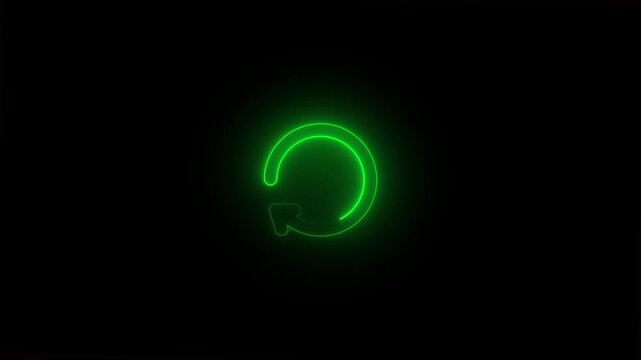 Green Neon Refresh skil Reload Circular Arrow Icon Animation on Black Background