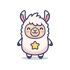 Adorable Cartoon Llama with Star - Vector Illustration
