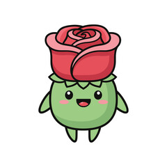 Chibi Character with Rose Illustration