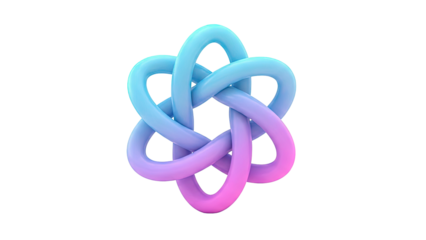 Abstract blue and purple interwoven knot on white background