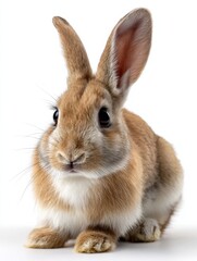 Obraz premium A rabbit with its ears up and looking at the camera