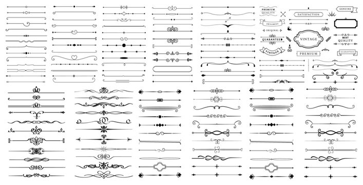 Set of decorative divider elements. Divider ornament, borders, doodle, separators, page dividers, header