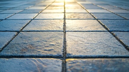 A tiled floor with sunlight shining through the cracks.