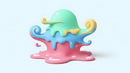 Fototapeta premium Artistic melting 3D vector fantasy ice cream, bright pastel colors