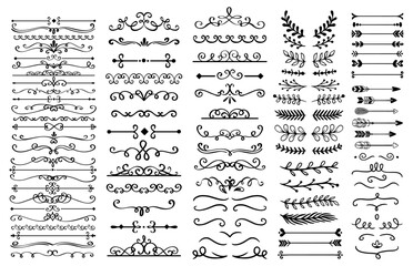 Set of decorative divider elements. Divider ornament, borders, doodle, separators, page dividers, header