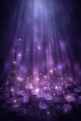 Fototapeta premium Purple light beams and hexagon grid create a futuristic cyber tech background for visuals