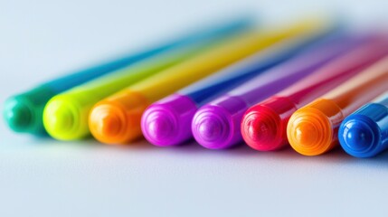 A row of colorful markers on a white background.
