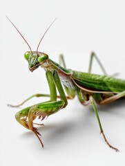 A green bug with a long antennae and a green head