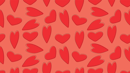 seamless pattern background with red hand drawn hearts decoration