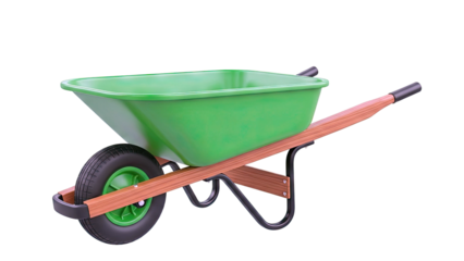 Green Single-Wheel Wheelbarrow with Wooden Handles