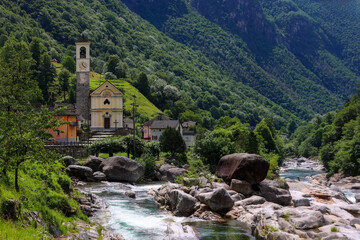The parish church of Santa Maria degli Angeli in Lavertezzo, Verzasca valley, Locarno district, Switzerland