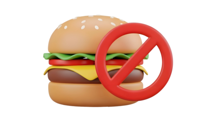 Burger with Prohibition Sign on White.