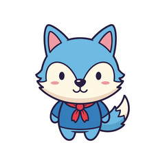 Obraz premium Adorable Blue Cartoon Wolf Character Illustration